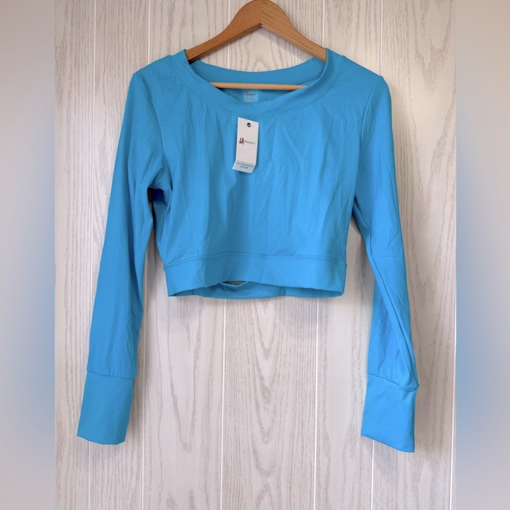 L.A. SOCIETY Turquoise Blue Crop Workout Top NWT